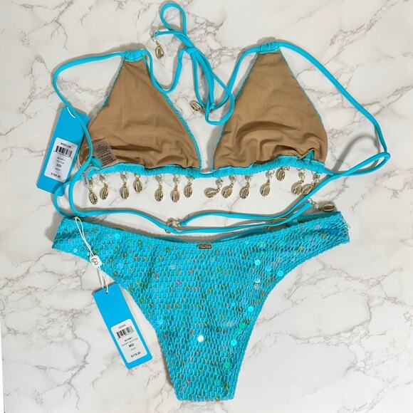 Beach Bunny Winslow Tri Top DD Deana Skimpy Bottom  M- Aqua $366 - Picture 13 of 13